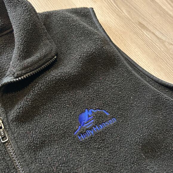 Men’s Vintage 90’s Helly Hansen Black Blue Fleece Zip Up Vest Jacket Sz Large - Picture 3 of 4